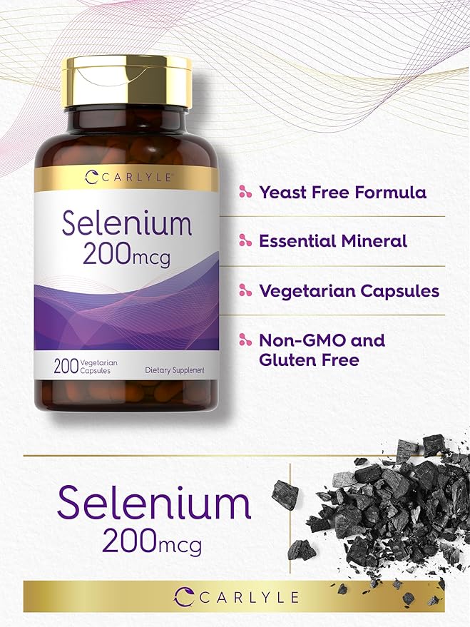 Carlyle Yeast Free Selenium Supplement | 200mcg | 200 Capsules | Vegetarian, Non-GMO, and Gluten Free Mineral Formula | L-Selenomethionine | Value Size