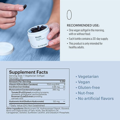 ELYSIUM Mosaic - Hyaluronic Acid Supplement - Clinically Proven - Fights Fine Lines & Skin Aging - Collagen Supplement - 30-Day Supply (Vegan Softgels)