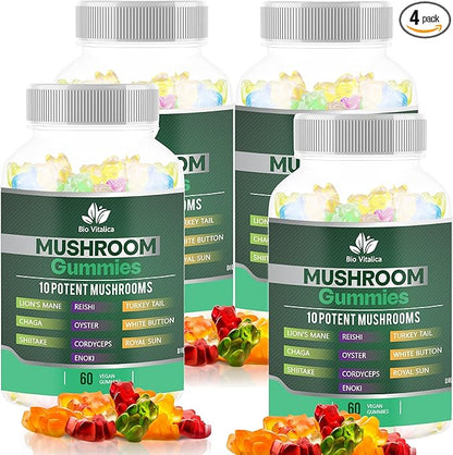 BIO VITALICA BioVitalica Mushroom Gummies - Lions Mane Gummies for Adults with 10 - Blend Mushrooms Complex Reishi, Chaga, Cordyceps, Turkey Tail, & More - Mushroom Supplement - Parental (4)