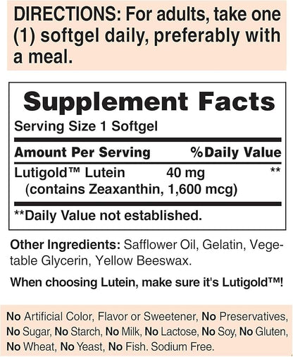 Puritan's Pride Premium Lutigold Lutein Carotenoid 40mg with Zeaxanthin for Men and Women, Dietary Supplement for Eye Health Support, 8 Month Supply, 120 Easy-to-Swallow Softgels, 2 Pack