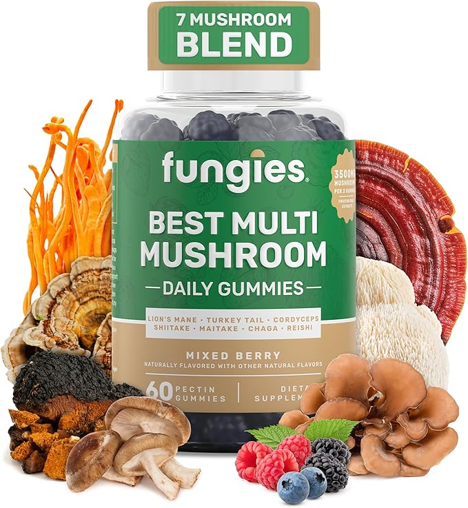 Fungies Multi Mushroom Gummies for Men & Women - Mushroom Supplement Includes Lion’s Mane, Cordyceps, Reishi, Chaga, Shiitake, Maitake & Turkey Tail - Gelatin-Free, Gluten-Free & Vegan Gummy Vitamins