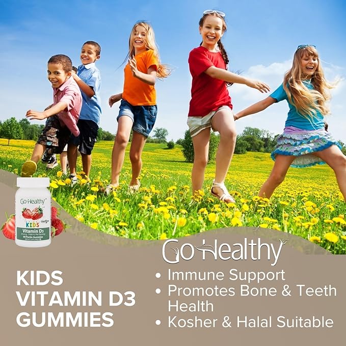 Go Healthy Kids Vitamin D Gummies – Toddler & Children's Chewable Supplement, Growth & Immune Support – Kosher, Halal, Non-GMO, Gluten-Free, Delicious Fruit Flavor - 60 Servings