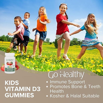 Go Healthy Kids Vitamin D Gummies – Toddler & Children's Chewable Supplement, Growth & Immune Support – Kosher, Halal, Non-GMO, Gluten-Free, Delicious Fruit Flavor - 60 Servings