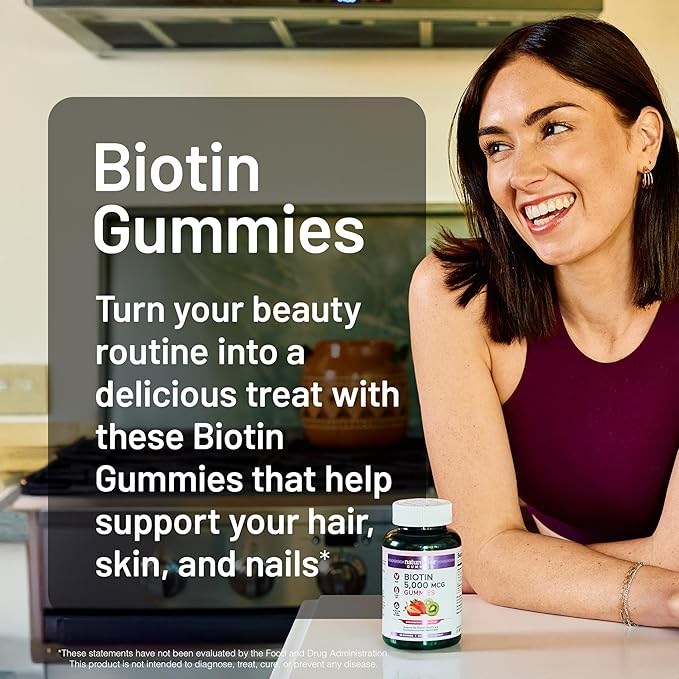 NatureWise Biotin Gummies - Supports Healthy Hair, Skin and Strong Nails - Vitamin B7 5000mcg - Natural Beauty - Strawberry-Kiwi Flavor - Vegan, Non-GMO, Gluten Free - 180 Count[90 Day Supply]