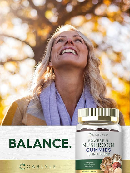 Carlyle Mushroom Supplement Gummies | 70 Vegan Gummies | 10-in-1 Blend | Non-GMO, and Gluten Free