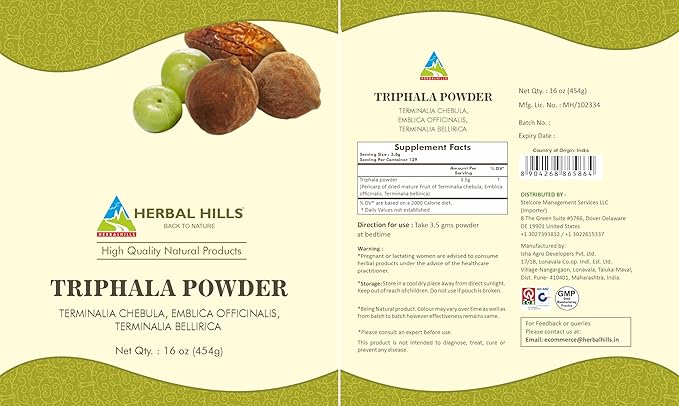 HERBAL HILLS Triphala Powder | 16 Oz (454 GMS) | Formula of Amla Haritaki & Bibhitaki (1 Pound (Pack of 1))