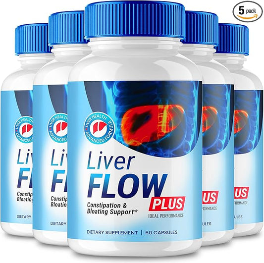 Liver Flow Plus Capsules, LiverFlow Pills Gut Health Formula Supplement - Maximum Strength, All Natural Pills Overall Health & Wellness, Liver FlowPlus Probiotics, LiverFlowPlus Reviews (5 Pack)