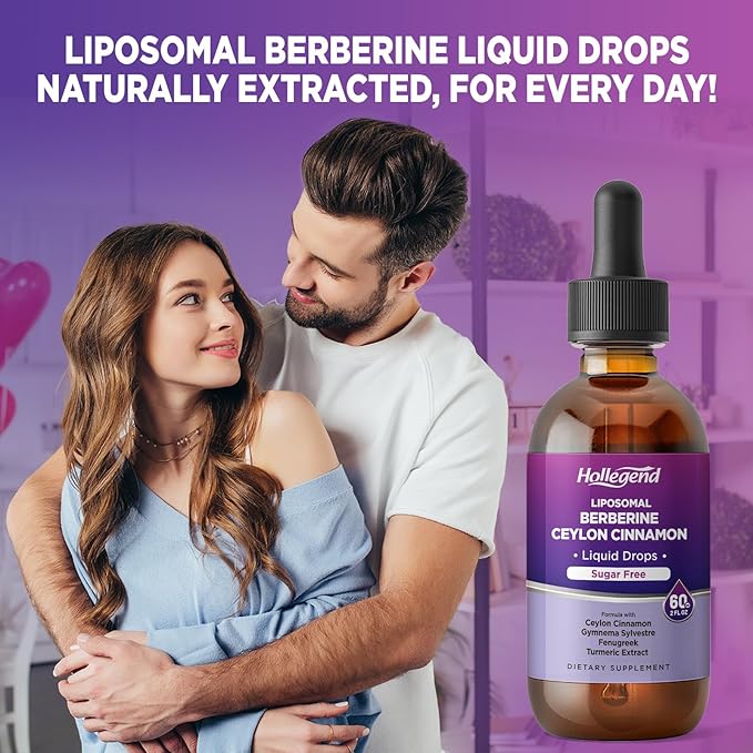 Liposomal Liquid Berberine Drops Sugar Free, Berberine Extract with Ceylon Cinnamon Supplement for Adults, Immune & Digestive Support, Natural Lemon Flavor, 2 FL OZ