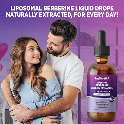 Liposomal Liquid Berberine Drops Sugar Free, Berberine Extract with Ceylon Cinnamon Supplement for Adults, Immune & Digestive Support, Natural Lemon Flavor, 2 FL OZ