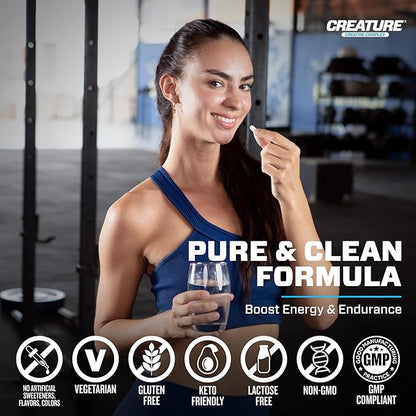 CREATURE® Creatine Complex - Creatine Monohydrate Capsules with 5 Types of Creatine Including Con-Crēt® Creatine HCL, Promotes Muscle, Strength, Endurance, Brain Health, 180 Veggie Caps, 60 Servings
