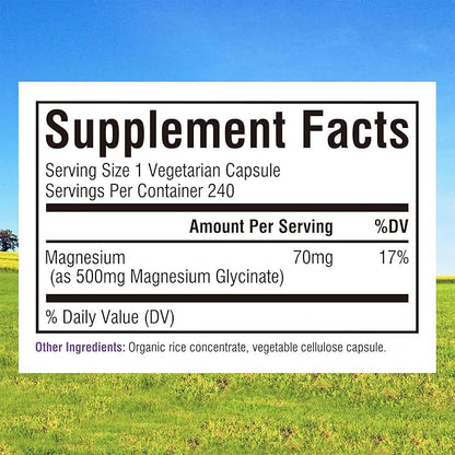 Innate Vitality Magnesium Glycinate 500mg | 70mg Elemental Magnesium Supplement- High Absorption, Non Buffered, Non-GMO & No Gluten - Nerve, Muscle, Bone & Heart Health - 240 Caps, 8 Month Supply