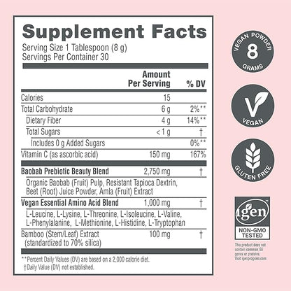NeoCell Vegan Beauty Builder Collagen Alternative; Plant-Based Vegan Collagen-Booster Supports Collagen Production; Hibiscus Flavored; 8 g Powder/Serv; 30 Servs; 8.5 Oz,* (Pack of 2)