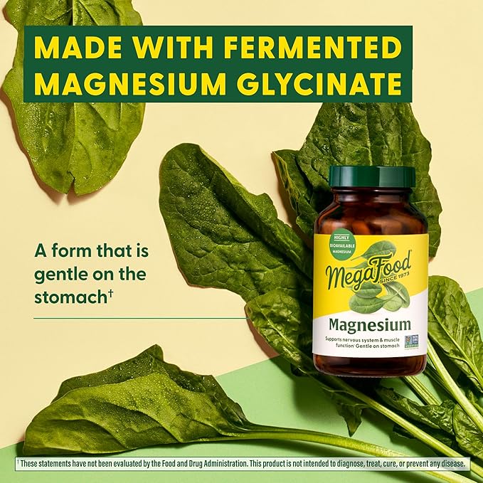MegaFood Magnesium - Supports heart & nervous system - Magnesium Supplement with fermented Magnesium Glycinate - Vegan, Gluten-Free, Non-GMO and Kosher - Made Without 9 Food Allergens - 90 Tabs