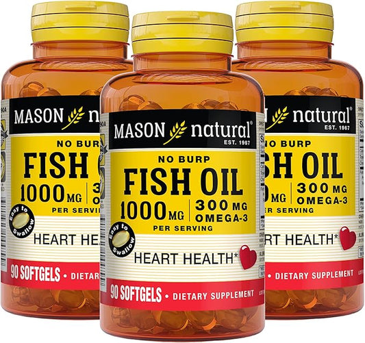 MASON NATURAL Omega-3 Fish Oil, 45-Day Supply, 1000mg with EPA and DHA for Joint Support, 90 Softgels (Pack of 3)