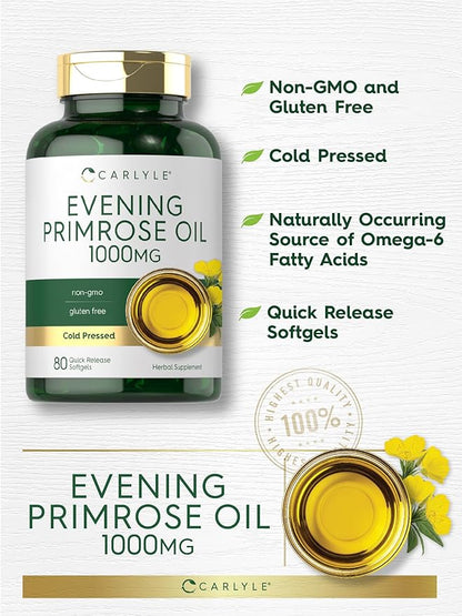 Carlyle Evening Primrose Oil Capsules 1000mg | 80 Softgels | Cold Pressed Supplement | Non-GMO & Gluten Free