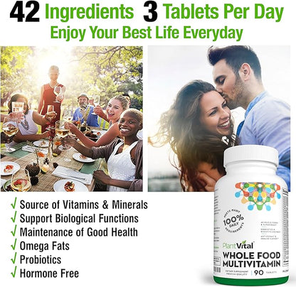 Plantvital Whole Food Multivitamin - Multivitamins with 42 Superfoods Raw Veggies and Fruits Vitamins Earth Energy Fruits and Veggies Supplement Pure Fruit and Vegetable Supplements - 180 Tablets