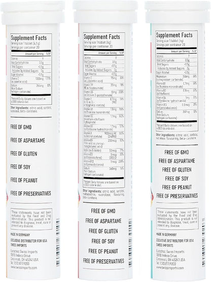 Effervescent Variety Pack with Vitamin C 1000mg, Magnesium + B Complex, Multivitamin + Biotin, 3-Pack, 60 Tablets
