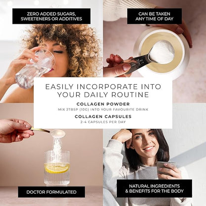 CORREXIKO Marine Collagen Supplement Pills & Powder Bundle 1 Month Supply - Includes 10,000mg Double Hydrolyzed Collagen Powder 15oz & 1800mg Collagen Peptides 120 Capsules - for Hair, Skin & Nails
