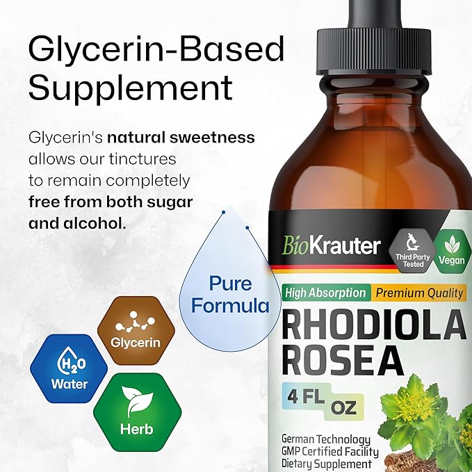 BIO KRAUTER Rhodiola Rosea Tincture 4 Fl. Oz. & Bacopa Tincture 4 Fl. Oz.