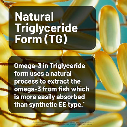 NatureWise Ultra Omega 3 Fish Oil 2200 mg - Triglyceride Form - Lemon Flavor - Wild-Caught Fish Oil + EPA & DHA - Supports Brain & Heart Health - Burpless, Non-GMO - 180 Softgels[3-Month Supply]