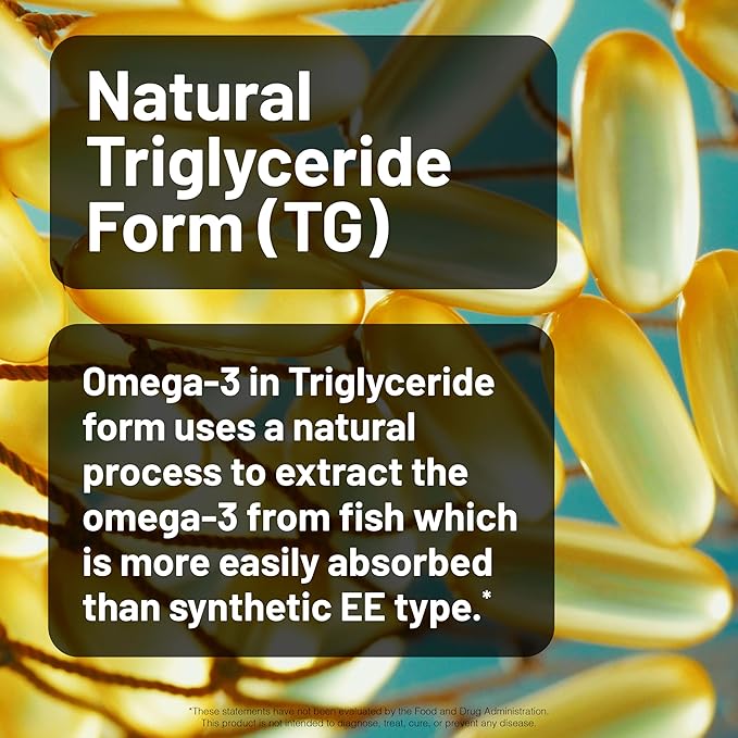 NatureWise Ultra Omega 3 Fish Oil 2200 mg - Triglyceride Form - Lemon Flavor - Wild-Caught Fish Oil + EPA & DHA - Supports Brain & Heart Health - Burpless, Non-GMO - 120 Softgels[2-Month Supply]