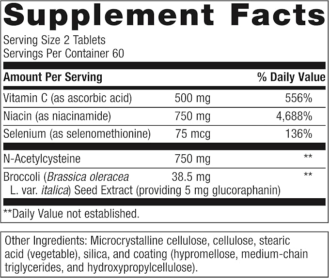 Metagenics GlutaClear - Advanced Glutathione Support* - 750 mg Niacin - Potent Antioxidant Support* - with Broccoli Seed Extract & Vitamin C - Non-GMO & Gluten Free - 120 Tablets