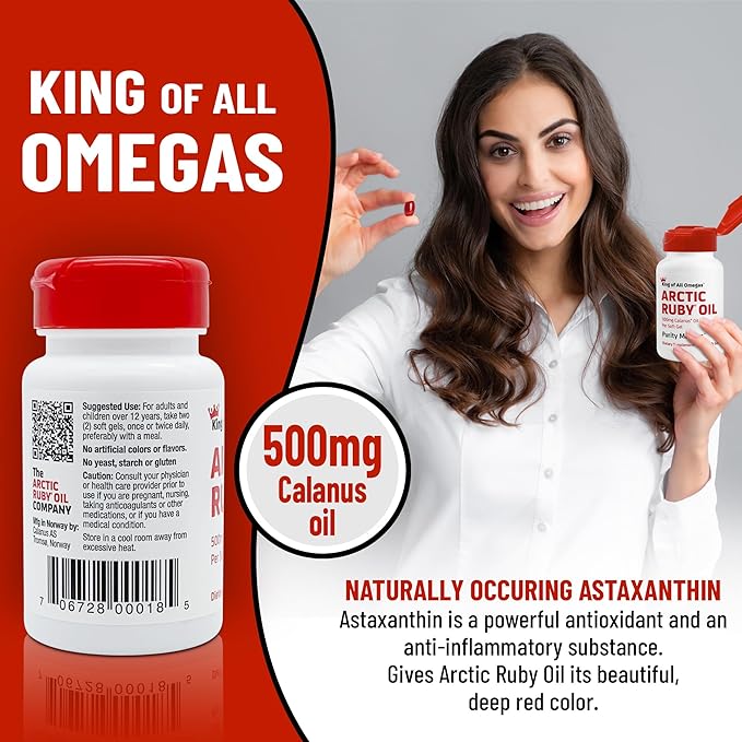 Arctic Ruby Oil - Omega 3 Supplement with Astaxanthin 2mg - Contains Essential Fatty Acids & Antioxidants - Supports Heart, Brain, Eye, Skin, Joint & Immune Health - 60 Softgels (2 Pack)
