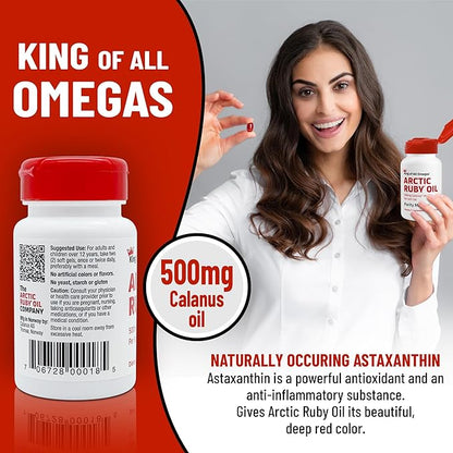 Arctic Ruby Oil - Omega 3 Supplement with Astaxanthin 2mg - Contains Essential Fatty Acids & Antioxidants - Supports Heart, Brain, Eye, Skin, Joint & Immune Health - 60 Softgels (2 Pack)