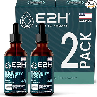 E2H Advanced Immune Defense Supplement - All-Natural Immune Booster - Immune Support Supplements Drops - Contains Holy Basil, Papaya Leaves and Red Banded Polypore - Non-GMO, Vegan (2 Bottles)