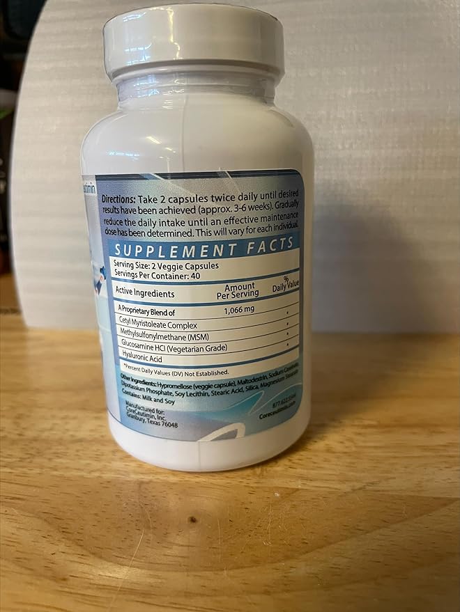 Cetyl Myristoleate - Omega 5 Fatty Acid - Ultra Support for Relief from Joint Discomfort and Stiffness - Also Includes Glucosamine, MSM & Hyaluronic Acid - 80 Capsules