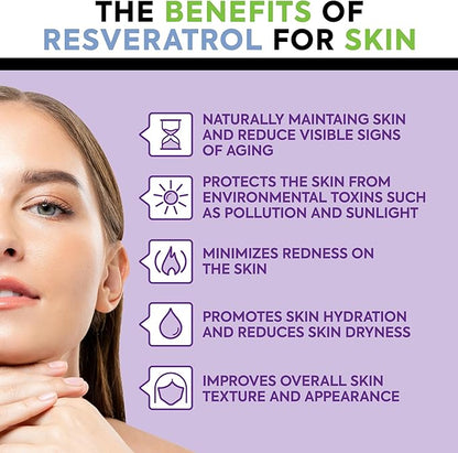 Extra Strength Resveratrol 1568mg - 180 Capsules - 3 Months Supply | Antioxidant Supplement | Natural Trans-Resveratrol Pills | for Anti-Aging, Heart Health, Immune System & Brain Function