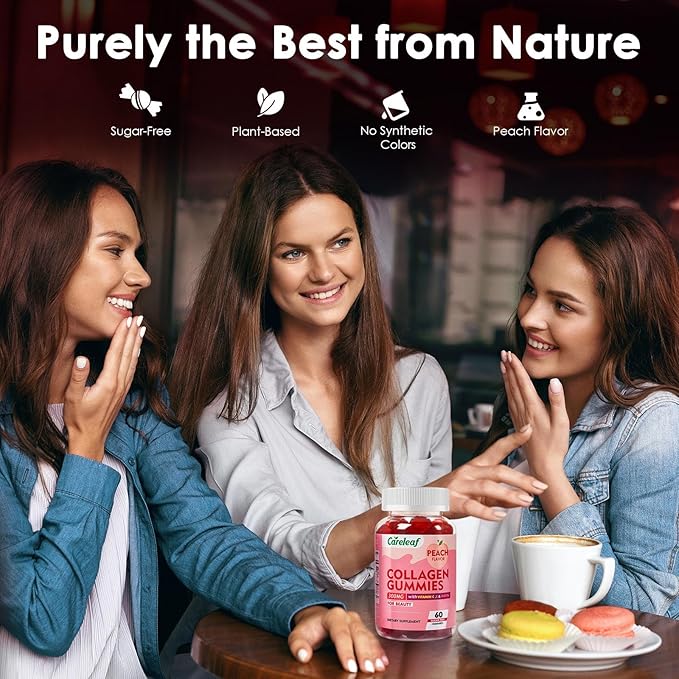Sugar Free Collagen Gummies with Vitamin C Vitamin E Support Natural Collagen Production, Healthy Hair, Nails and Bones,Peach Flavor,60 Gummies for 30 Days Supply