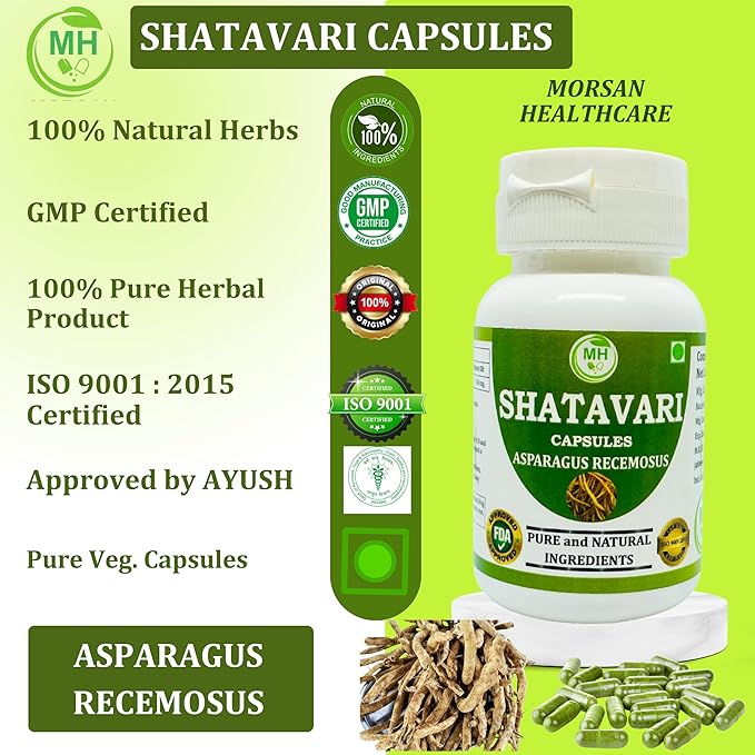 Shatavari (Asparagus Racemosus) Capsules, Containg 60 x 500 mg. Natural and Herbal Veg. Capsules (Pack of 1)
