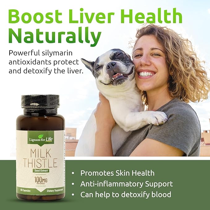 Lignans for Life Milk Thistle Seed Extract Herbal Supplement for Dogs, 100mg - 60 Vegetarian Capsules, Canine Liver Health