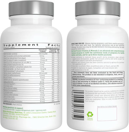 Igennus Methylated Prenatal Multivitamin for Women, Folate for MTHFR, High Absorption, Clean Label, Gentle Iron, Choline, Calcium & Magnesium, Vegan Pregnancy Vitamins, Halal, Non-GMO, 60 Tablets x6