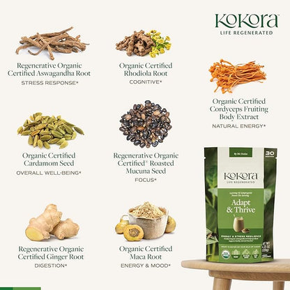 Adapt & Thrive - Organic Ashwagandha Root Powder - Cordyceps with Rhodiola & Maca Root - Energizes & Promotes Healthy Stress Response* - Vegan, Gluten Free, No Added Sugar - 30 Servings - 120g