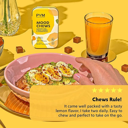 PYM Citrus Mood Chews Support for Stress, Worry & Overwhelm, 20 Count | 130mg GABA, 90mg L-Theanine | Vegan, Non-GMO, Gluten-Free, No Added Sugar | All-Natural Mood Balance Supplement Made in USA