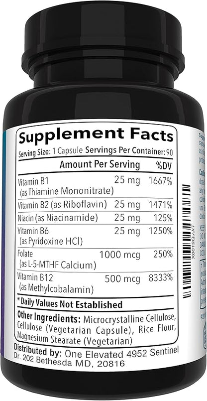 Double Strength & Most Bioactive Methyl Folate! Uniquely Formulated with Highest Pharmaceutical Grade Methylcobalamin (B12), Niacin, B1, B2 B6. Works Synergistically for Max Results-3 Month Supply