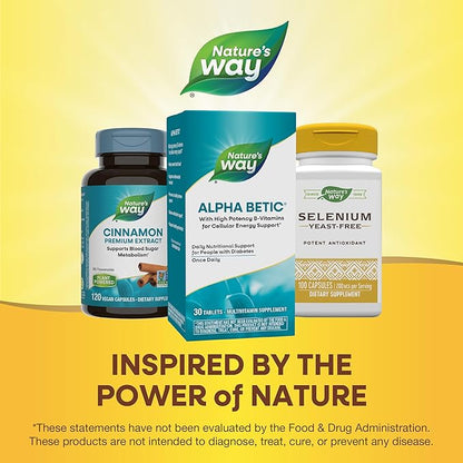 Nature's Way alpha betic, Diabetic Multivitamin for Daily Nutritional Support, with B-Vitamins for Energy Metabolism Support*, Alpha Lipoic Acid, Taurine, Lutein, 30 Tablets