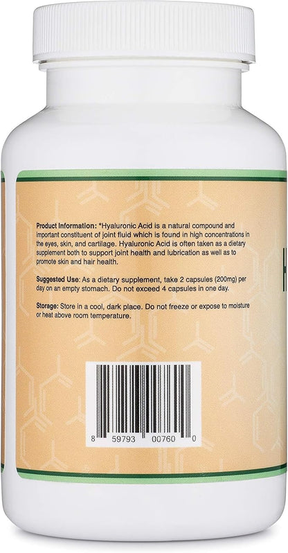 Hyaluronic Acid Supplements -180 Capsules (Enhances Effects of Hyaluronic Acid Serum for Face) 200mg Per Serving for Skin and Face Aging Support (Acido Hialuronico) Gluten Free by Double Wood