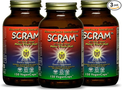 HealthForce SuperFoods Scram - Herbal Supplement with Milk Thistle, Wormwood & Black Walnut - Digestion Support Capsules - 150 Vegan Capsules (Pack of 3)
