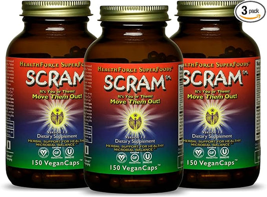 HealthForce SuperFoods Scram - Herbal Supplement with Milk Thistle, Wormwood & Black Walnut - Digestion Support Capsules - 150 Vegan Capsules (Pack of 3)