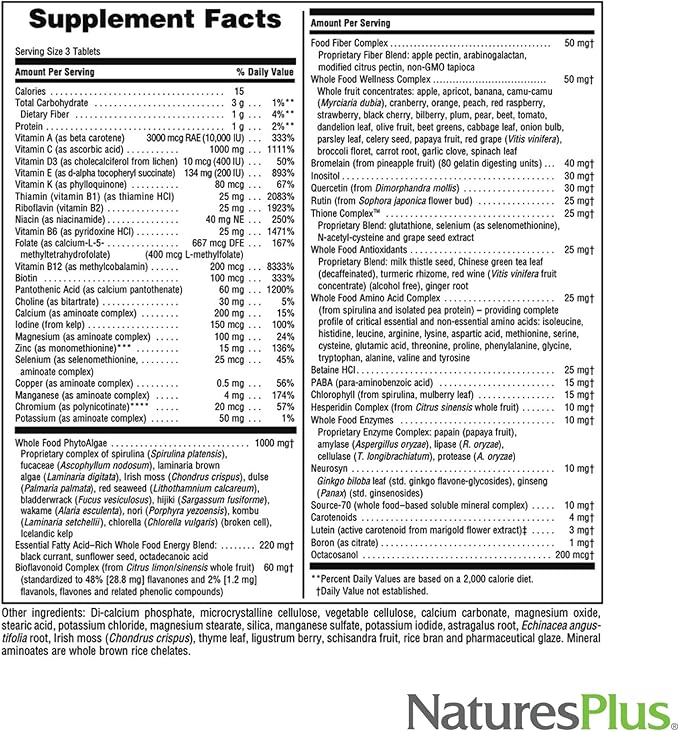 Natures Plus Ultra Source of Life No-Iron Multivitamin - 90 Tablets - Supports Immune Health, Energy & Overall Well-Being - with Lutein & Vitamin D3 - Vegetarian & Gluten Free - 30 Servings