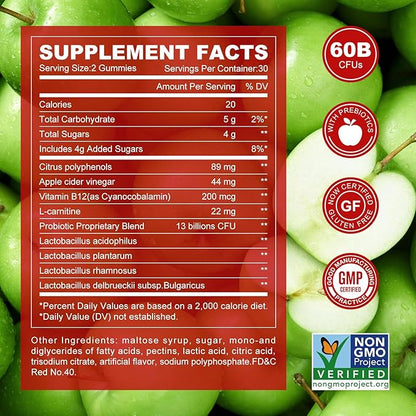 Apple Cider Vinegar Gummies B12 Multivitamin,ACV Supplement Gummy Vitamins,Vegetarian Supplement for Women & Men,Non GMO,Support Normal Energy Levels & Gut Health 60 Gummies (60)