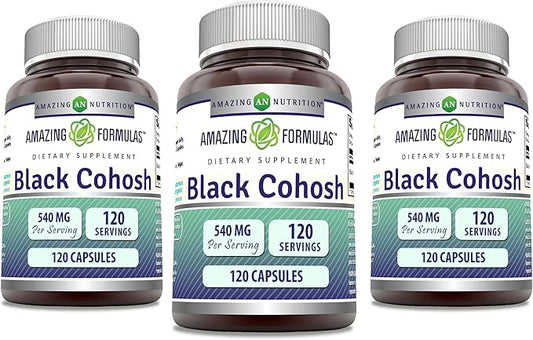 Amazing Formulas Black Cohosh 540mg 120 Capsule Supplement | Non-GMO | Gluten Free | Made in USA (3 Pack)