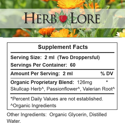 Herb Lore Organic Goodnight Tincture - Liquid Sleep Aid Drops with Valerian Root & Passion Flower Extract for Adults & Kids - Melatonin Free Herbal Sleep Supplement - 4 fl oz