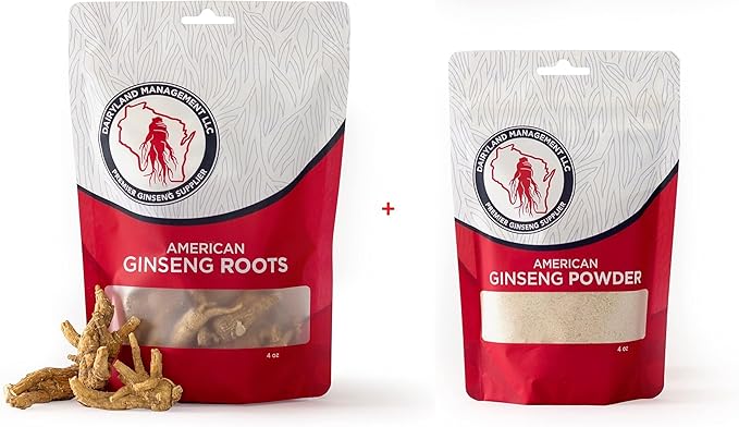 Dairyland American Ginseng Roots and Powder - 4 oz Pack Each of Wisconsin Ginseng – Direct from Farmer to Consumer 西洋参