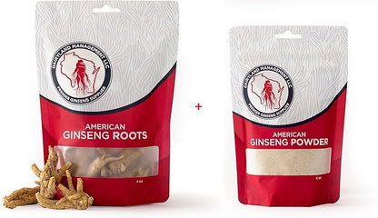 Dairyland American Ginseng Roots and Powder - 4 oz Pack Each of Wisconsin Ginseng – Direct from Farmer to Consumer 西洋参