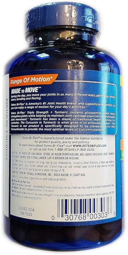 Osteo Bi-Flex, Triple Strength + Turmeric, 200 Tablets, with Glucosamine HCI and Turmeric Curcumin, Joint Supplement for Men and Women