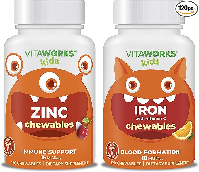 Kids Zinc 15mg Chewables + Iron 10mg + Vitamin C Chewables Bundle